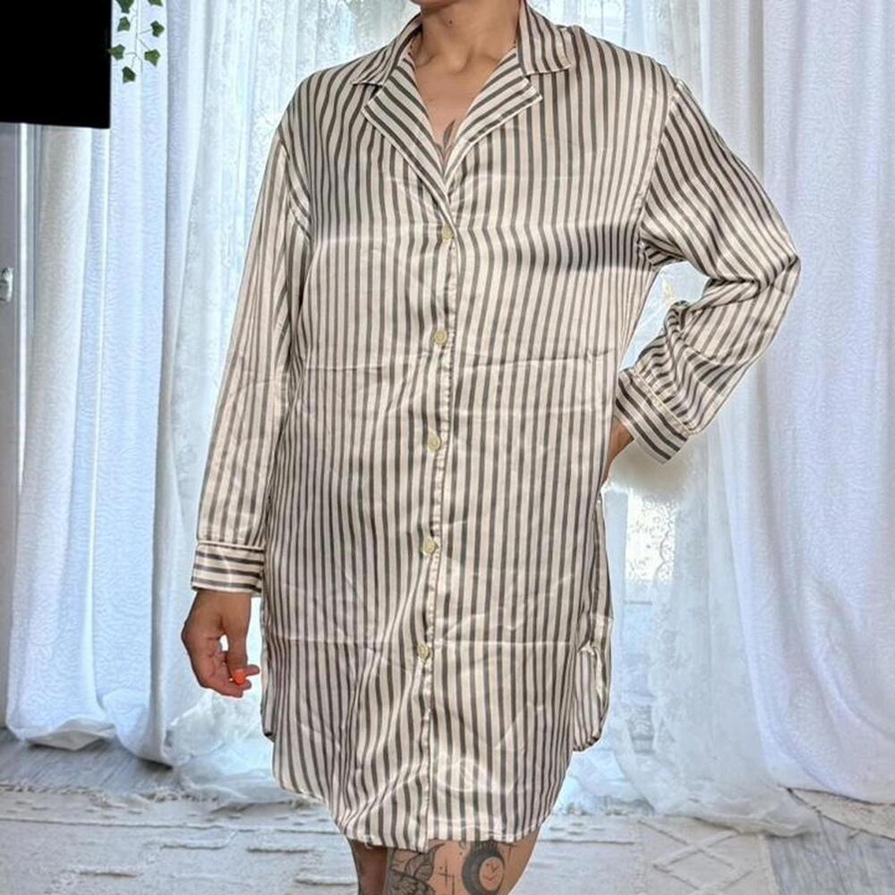 Vintage Calvin Klein Satin Striped Sleep Shirt‎ – M